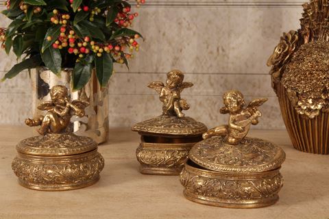 Opbergdoosje Engel 12 cm - Goud - Resin