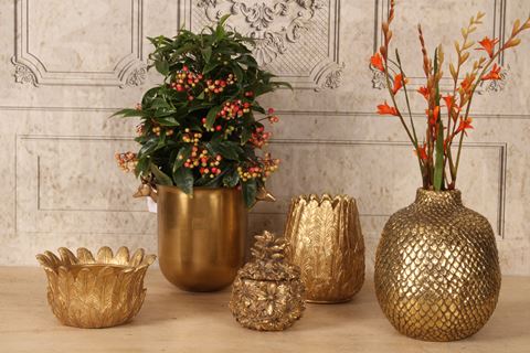 Storage Box Flowers 12,5 cm - Gold - Resin