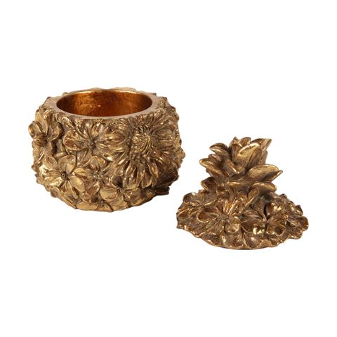 Storage Box Flowers 12,5 cm - Gold - Resin