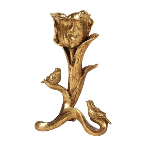 Candle Holder Flower 25,5 cm - Gold - Resin