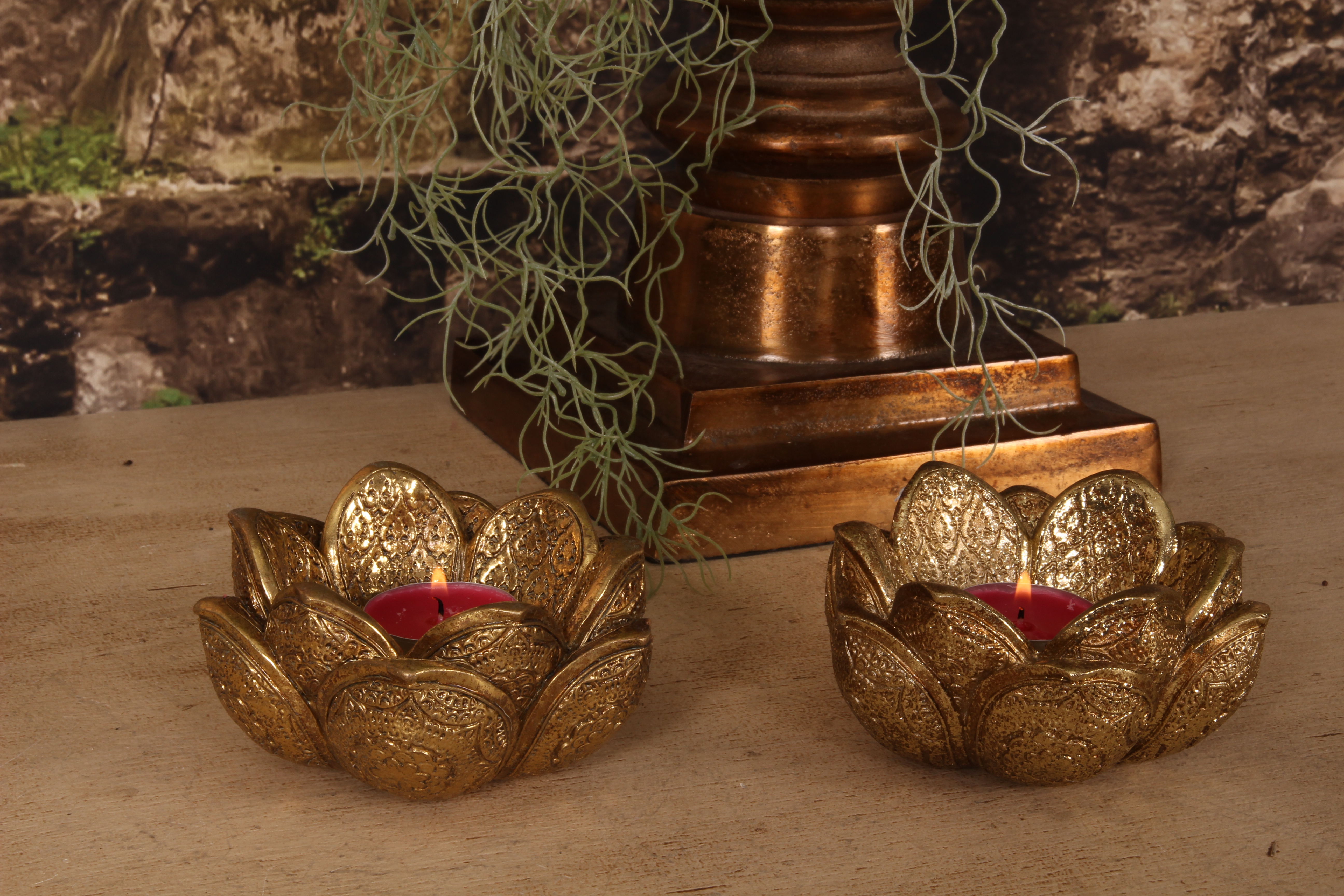 Waxinelichthouder Bloem 12,3 cm - Goud - Resin