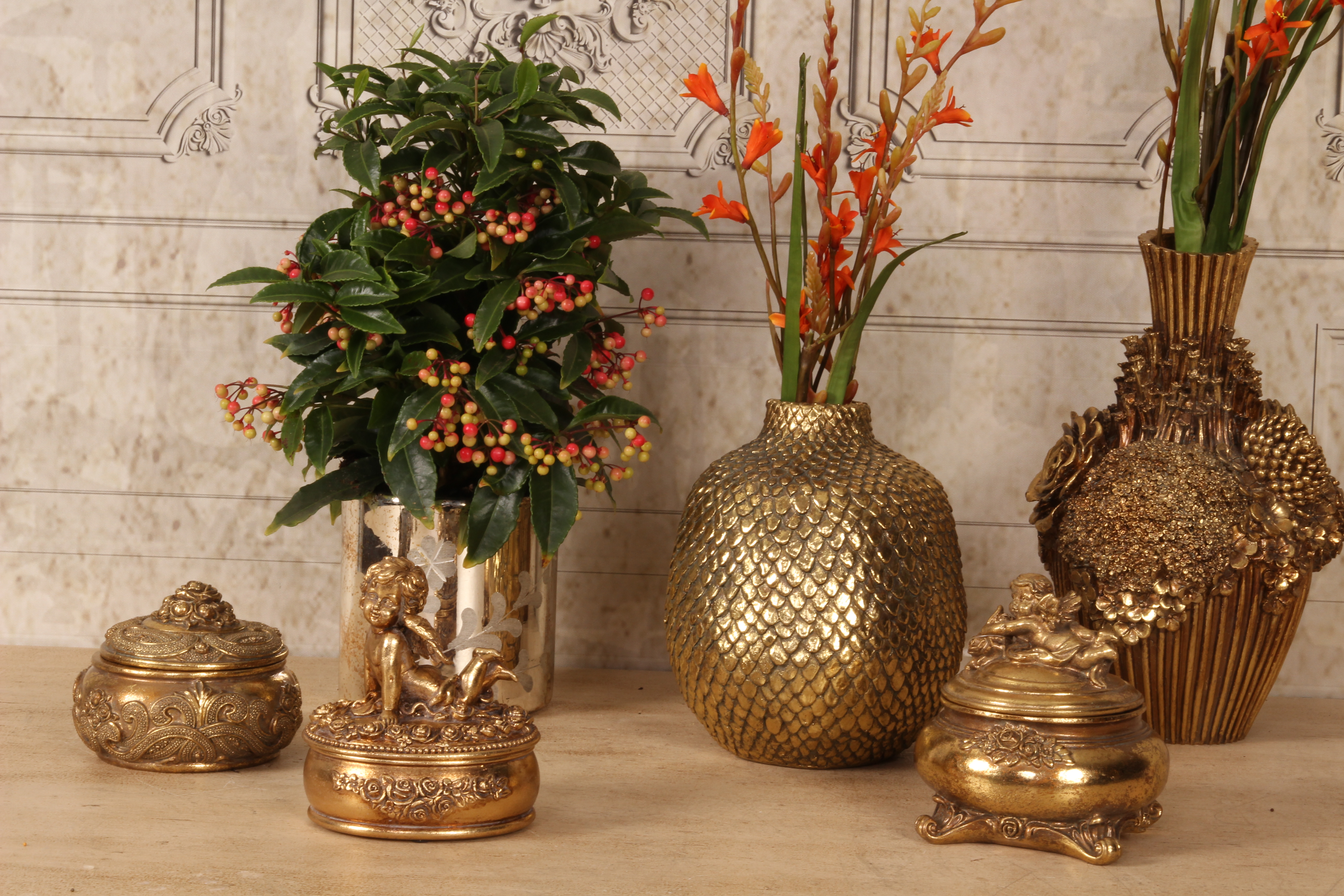 Vaas Schubben 19 cm - Goud - Resin