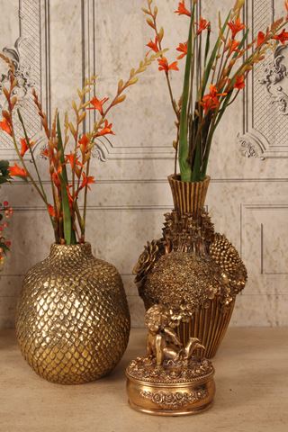 Vaas Schubben 19 cm - Goud - Resin