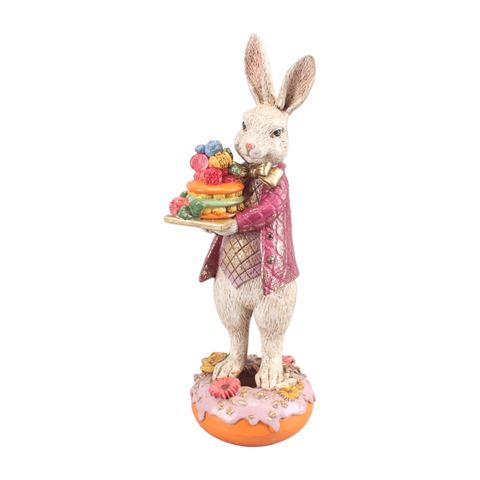 Konijn met Taart 30 cm - Roze - Resin