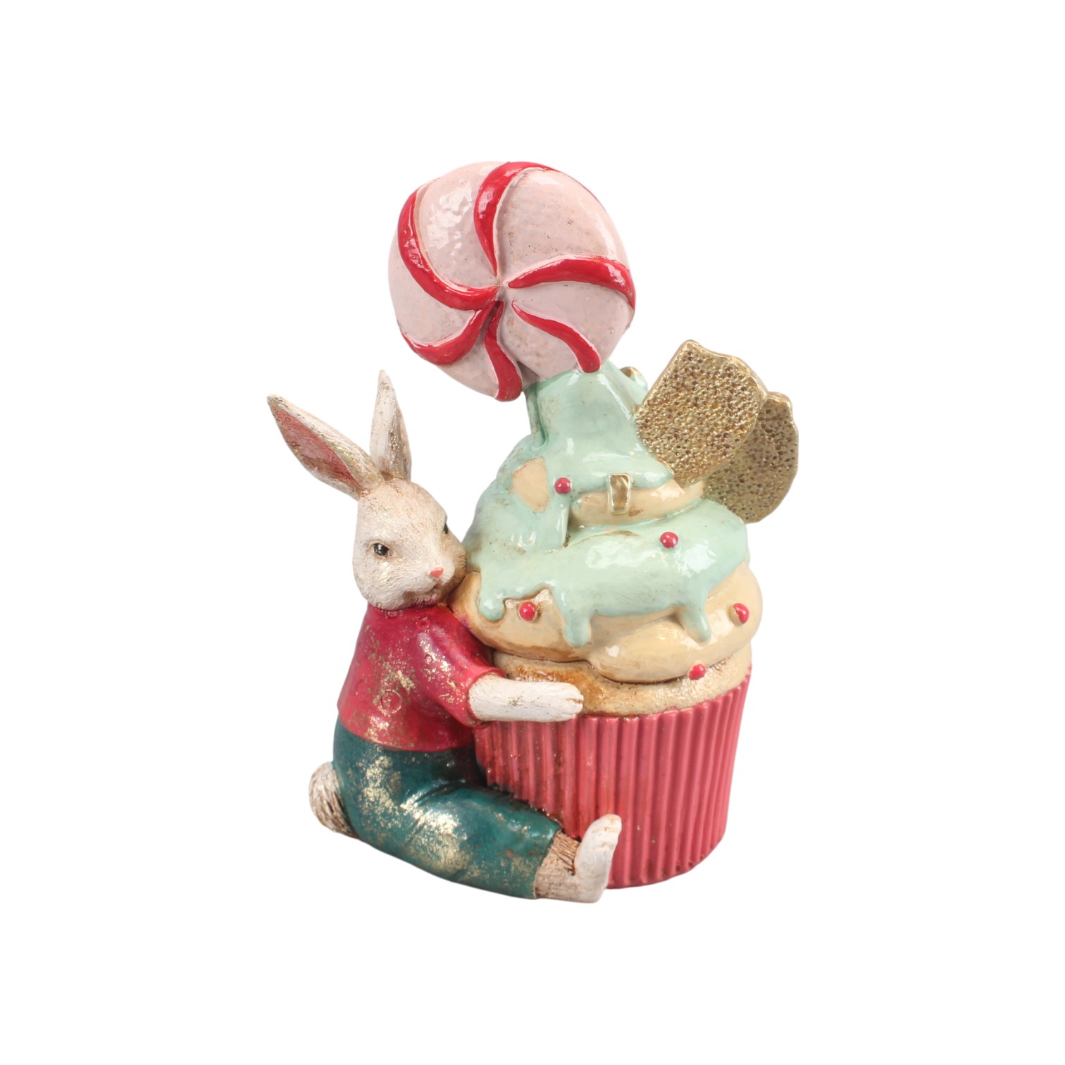 Konijn met Cupcake 20 cm - Multi - Resin