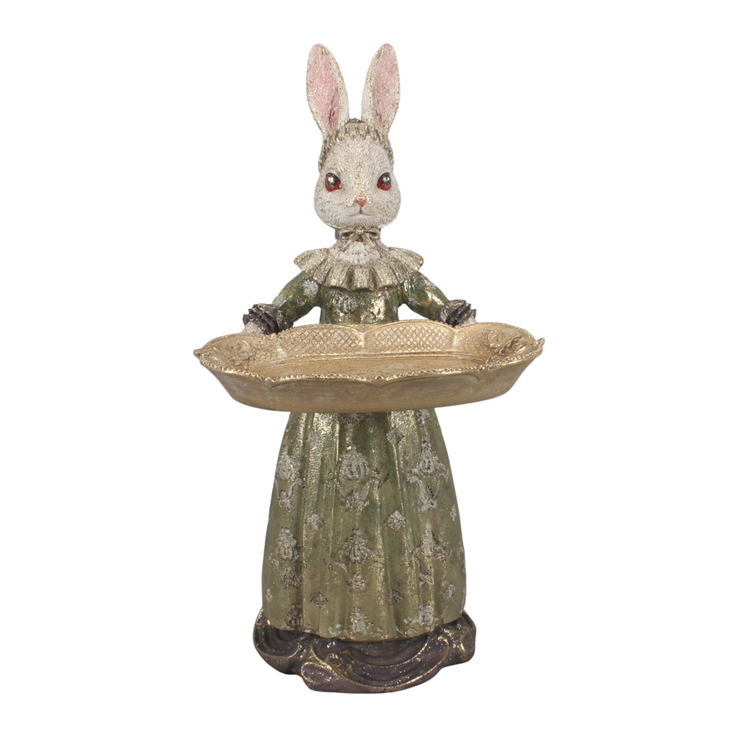 Konijn met Schaal 28,5 cm - Groen - Resin