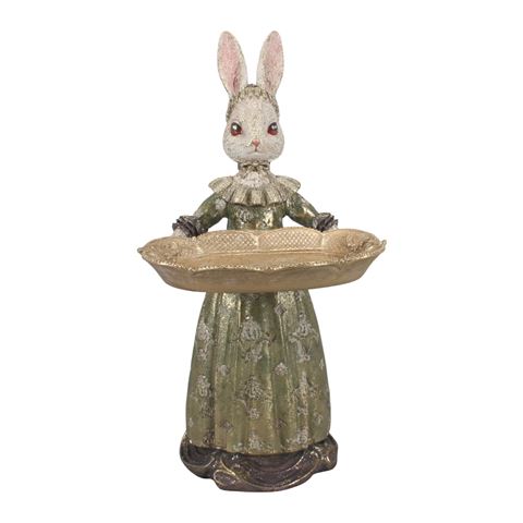 Konijn met Schaal 28,5 cm - Groen - Resin