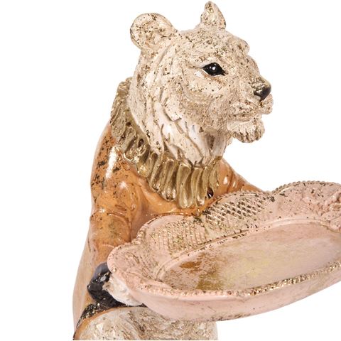 Tijger met Schaal 25 cm - Roze - Resin