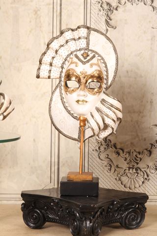 Masker op Voet 37 cm - Wit/Goud - Resin