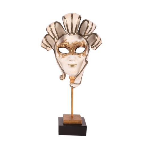 Mask on Stand 35 cm - White/Gold - Resin