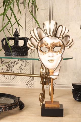 Masker op Voet 35 cm - Wit/Goud - Resin