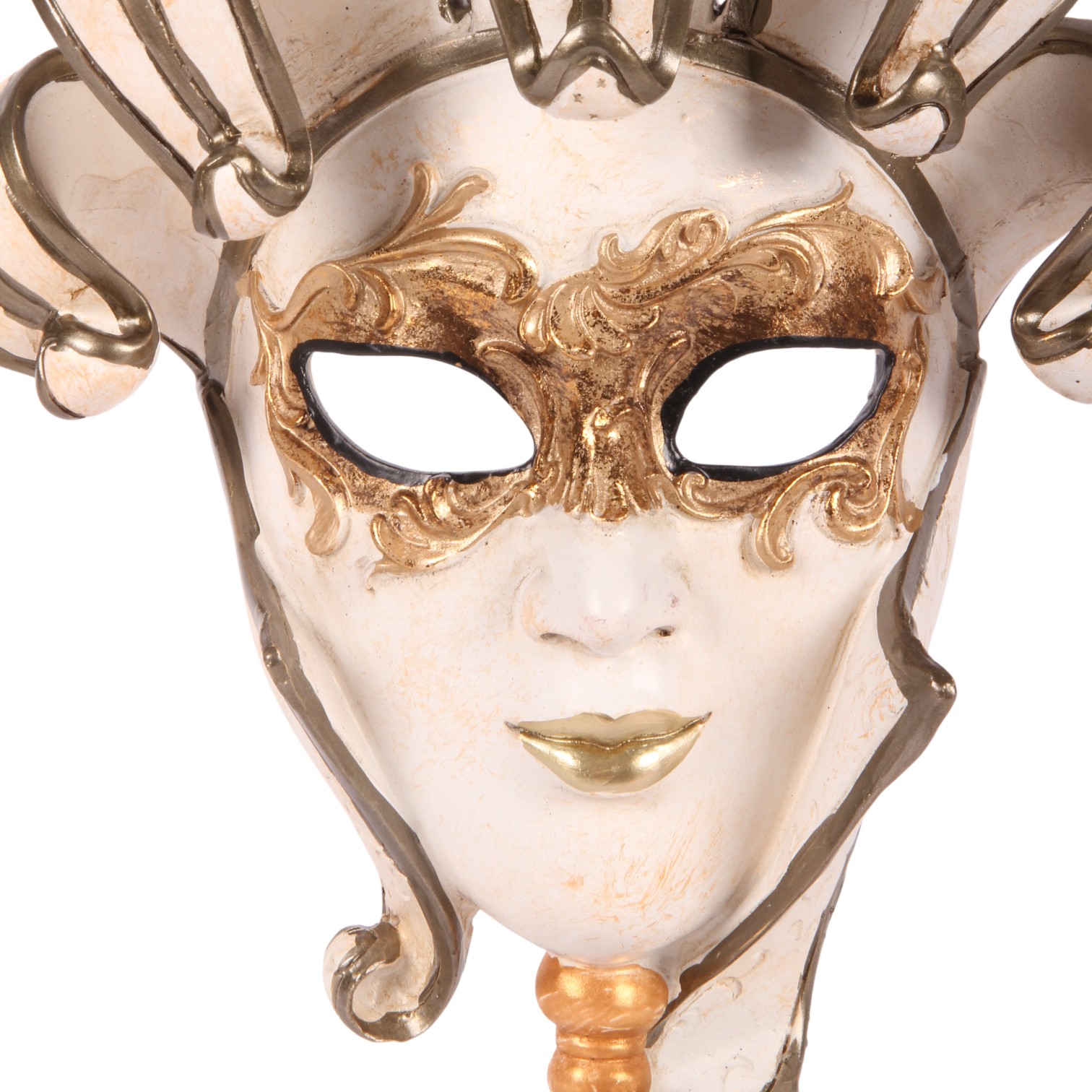 Masker op Voet 35 cm - Wit/Goud - Resin