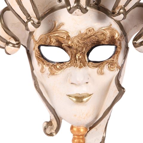 Mask on Stand 35 cm - White/Gold - Resin