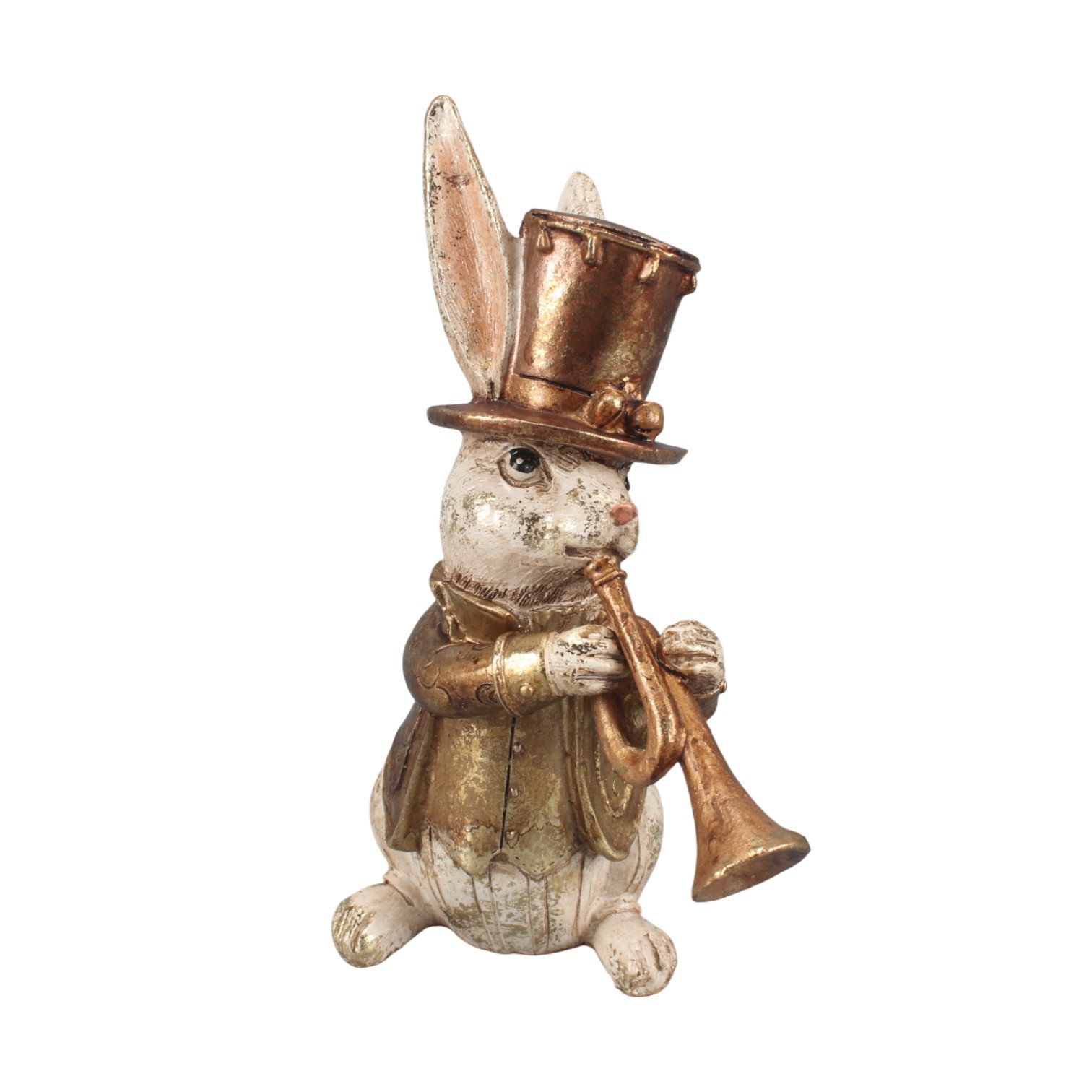 Konijn met Trompet 17 cm - Goud - Resin