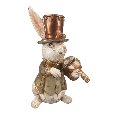 Konijn met Viool 16 cm - Goud - Resin