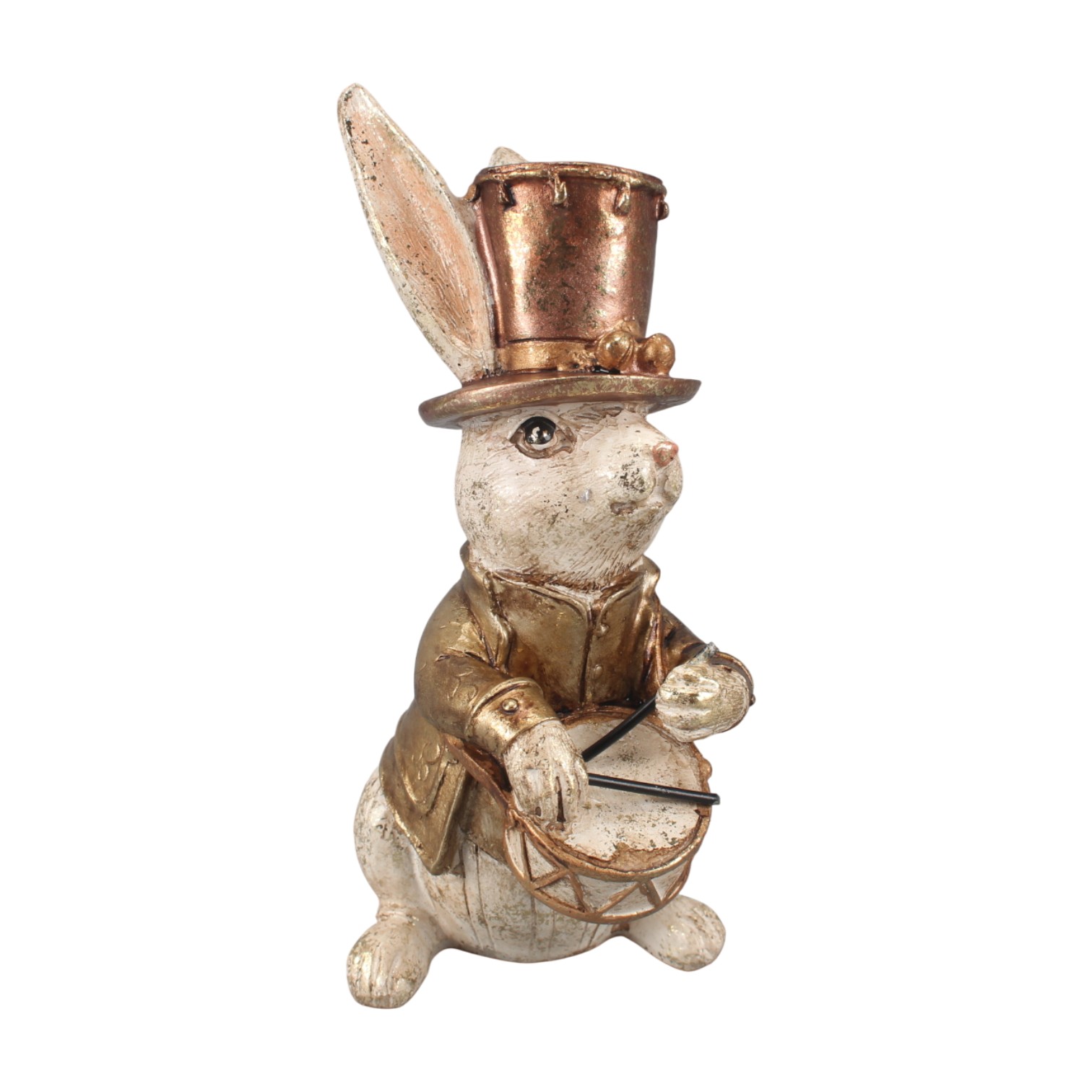 Konijn met Drum 16 cm - Goud - Resin