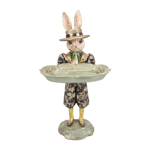 Konijn met Schaal 27,5 cm - Groen - Resin