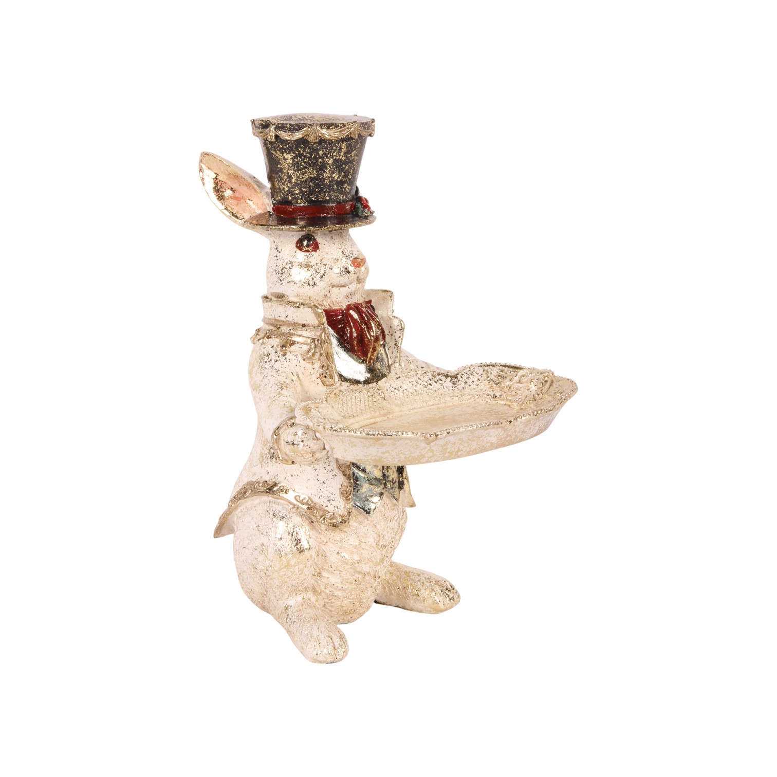 Konijn met Schaal 23 cm - Wit - Resin