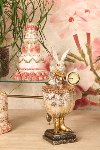 Rabbit Box with Clock 35 cm - Multi - Resin