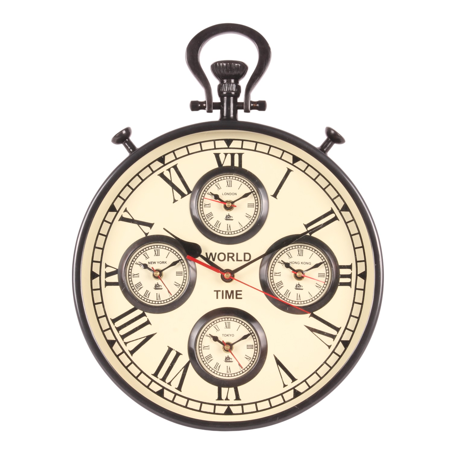 World Time Wall Clock 41 cm - Black - Round - Steel/Aluminium