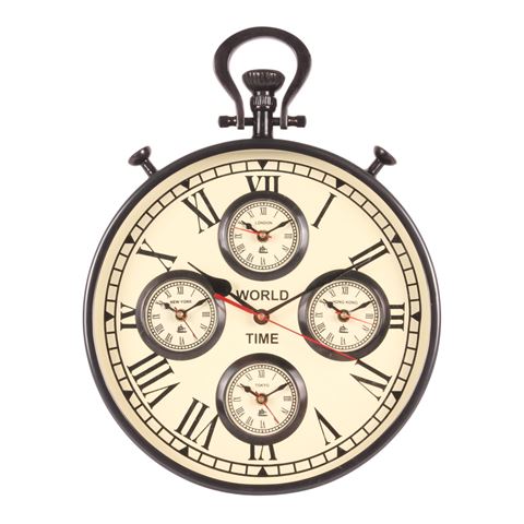 Horloge murale Heure mondiale 41 cm - Noir - Acier/Aluminium