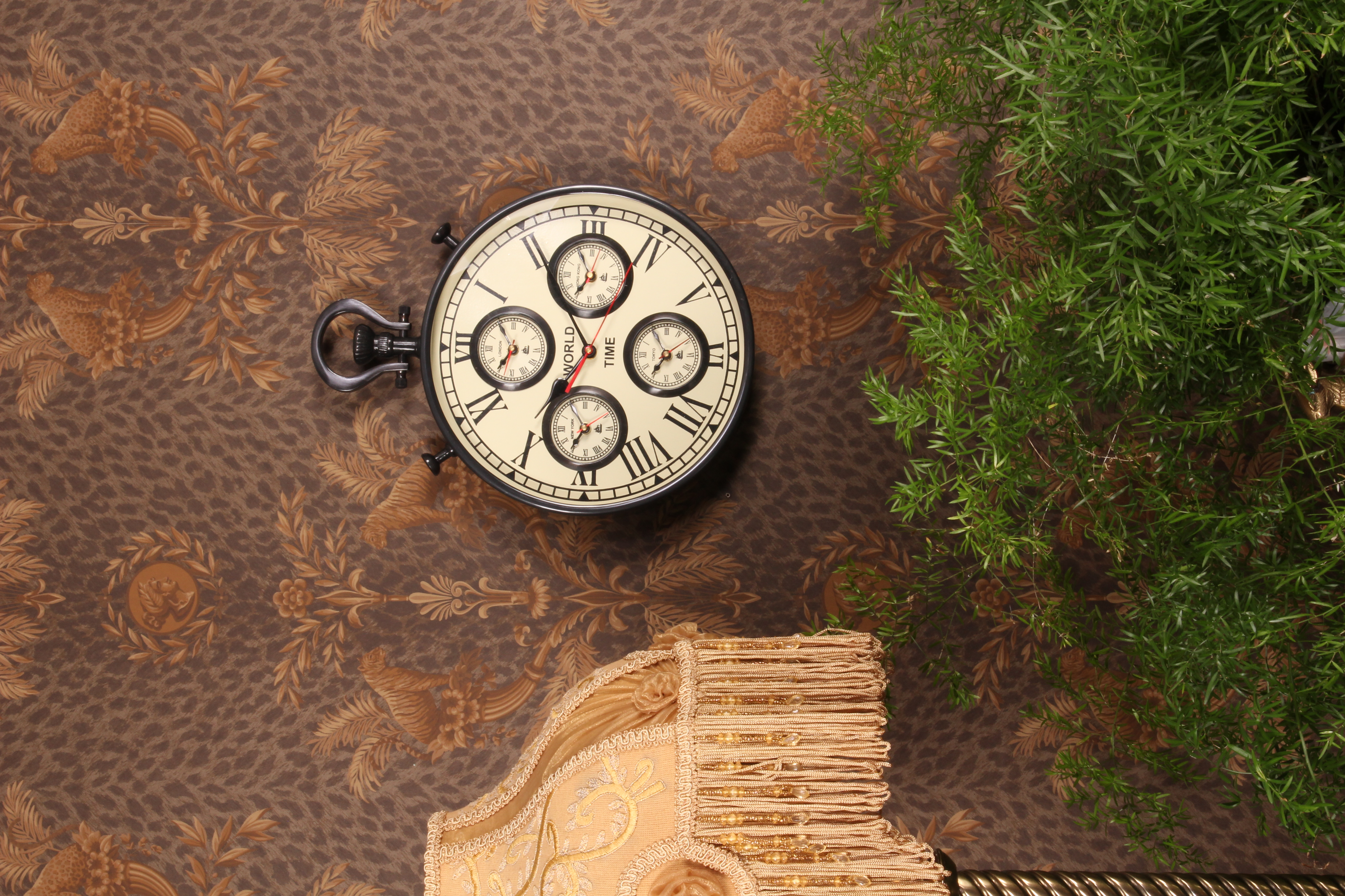 World Time Wall Clock 41 cm - Black - Round - Steel/Aluminium