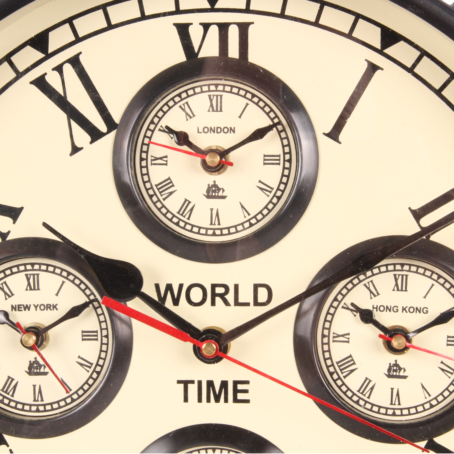 World Time Wall Clock 41 cm - Black - Round - Steel/Aluminium