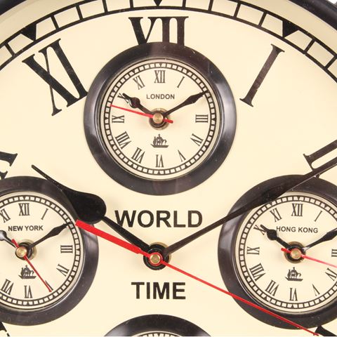 Horloge murale Heure mondiale 41 cm - Noir - Acier/Aluminium