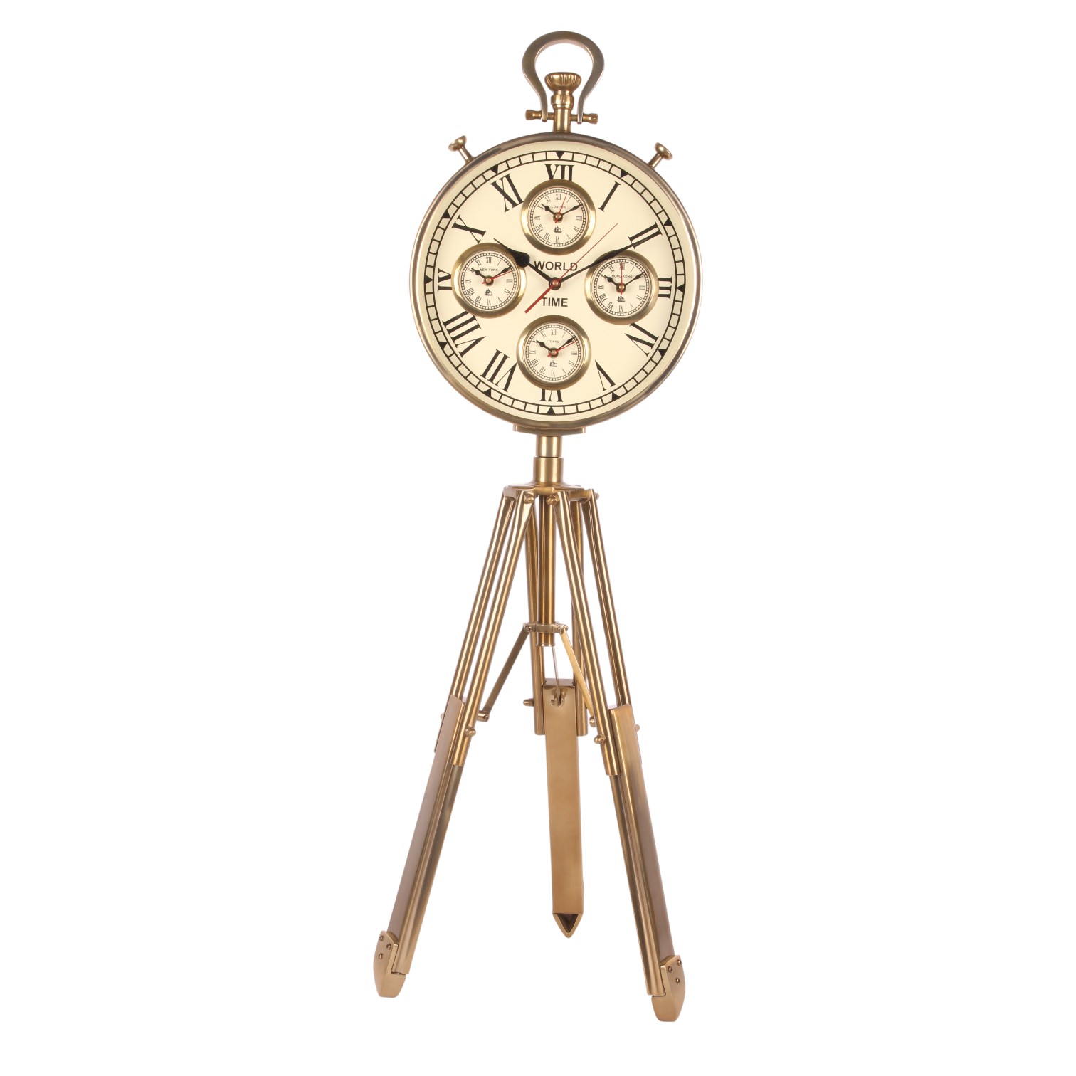 World Time Clock on Stand 100 cm - Gold - Steel/Aluminium