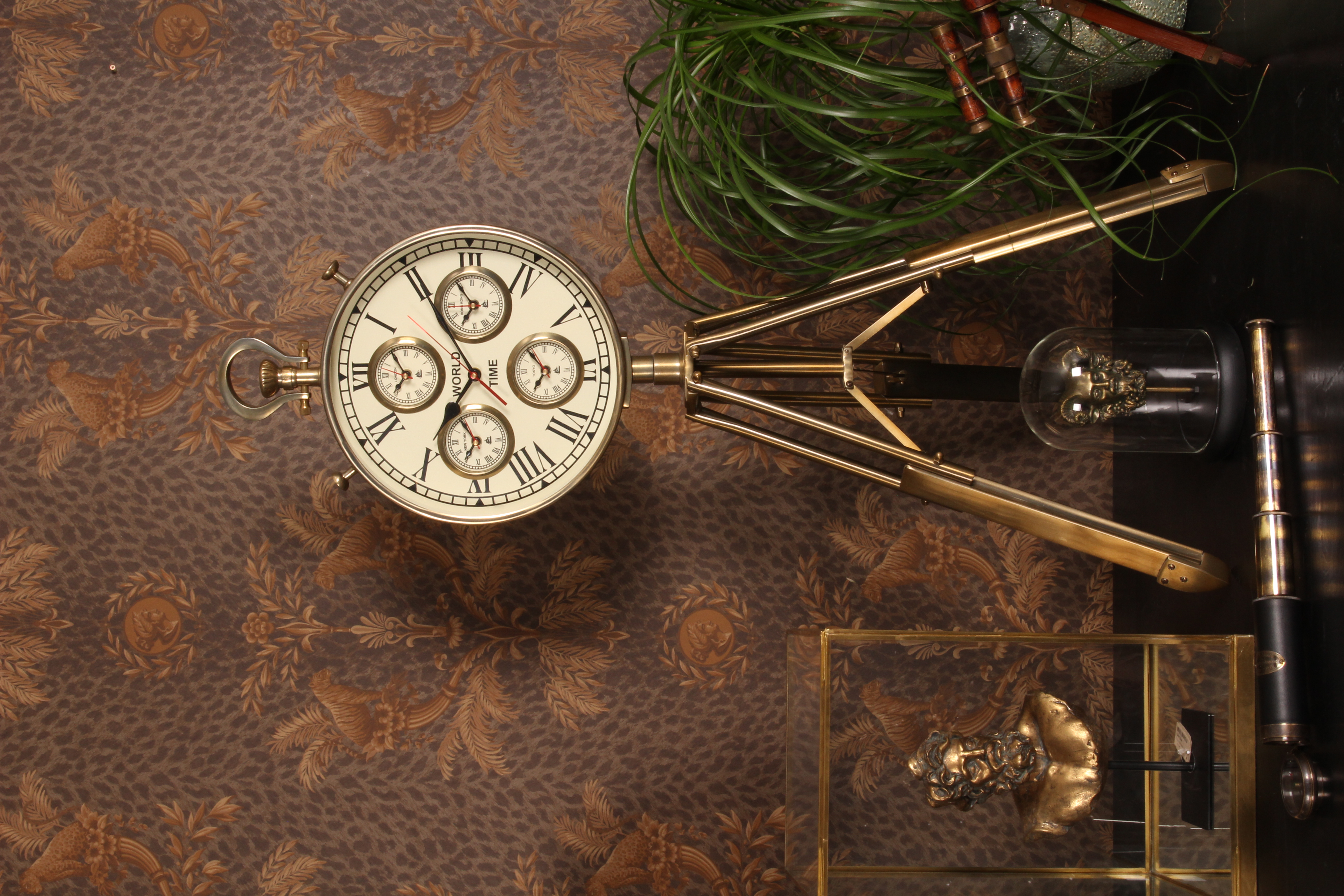 World Time Clock on Stand 100 cm - Gold - Steel/Aluminium