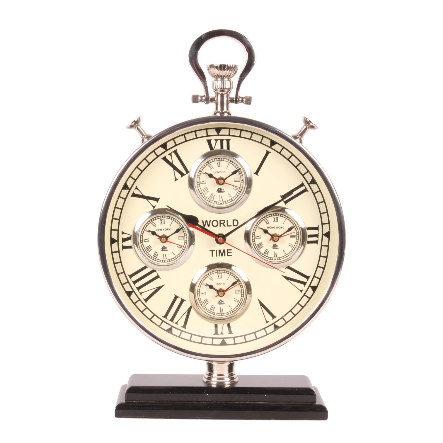World Time Clock on Base 48 cm - Silver - Steel/Aluminium