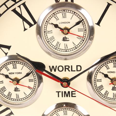 World Time Clock on Base 48 cm - Silver - Steel/Aluminium