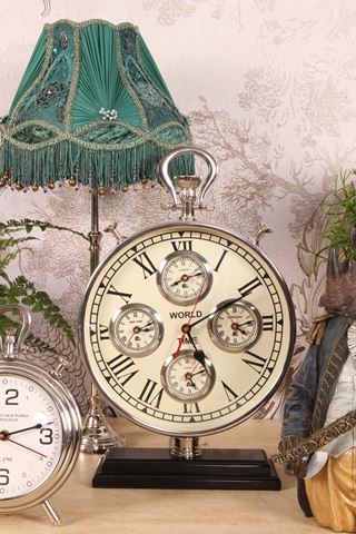 World Time Clock on Base 48 cm - Silver - Steel/Aluminium