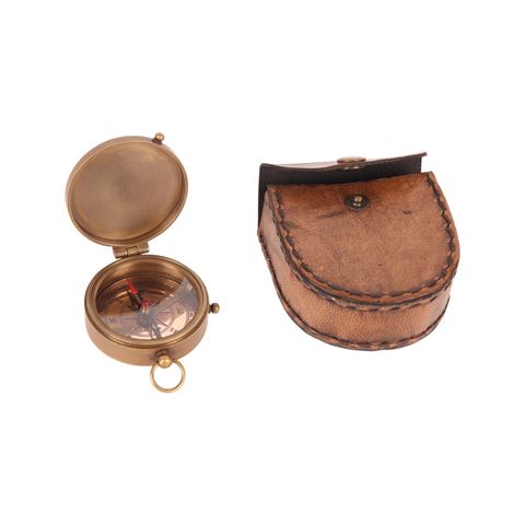 Pocket Compass in Leather Case 7,5 cm - Gold - Brass