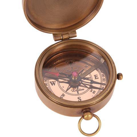 Pocket Compass in Leather Case 7,5 cm - Gold - Brass