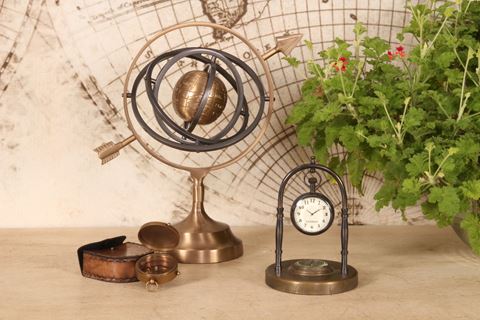 Hanging Table Clock with Compass on Base 15 cm - Gold - Brass/Aluminium