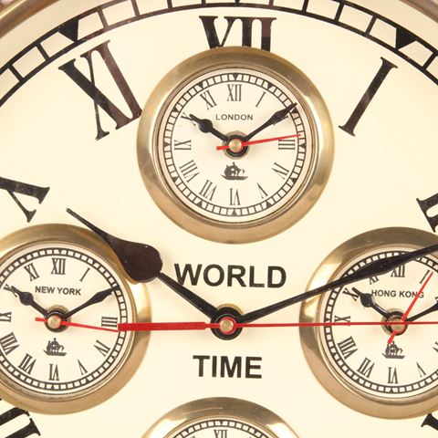 Horloge murale Heure mondiale 41 cm - Doré - Acier/Aluminium Horloge murale 41 cm - Argent - Acier/Aluminium