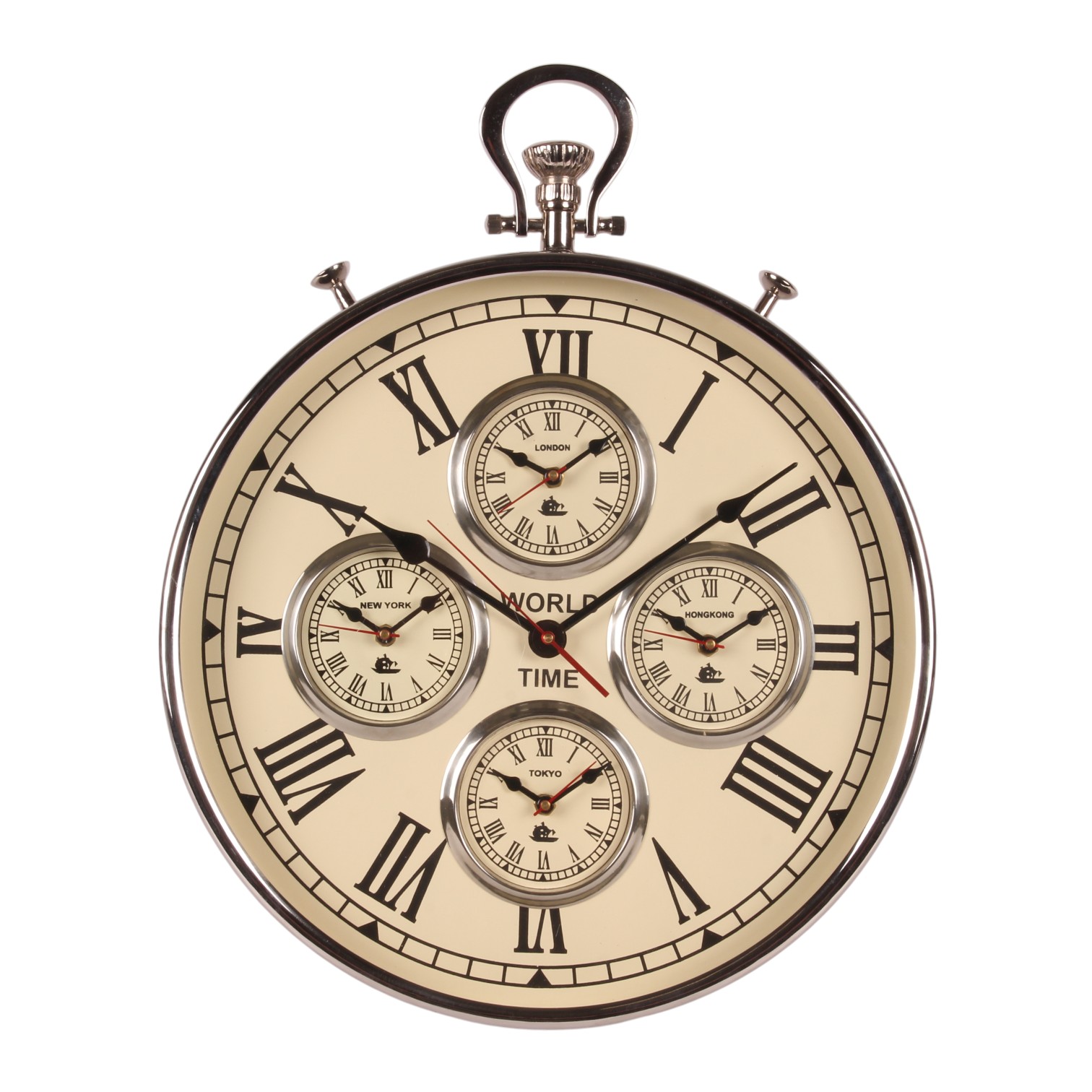 World Time Wall Clock 51 cm - Silver - Round - Steel/Aluminium