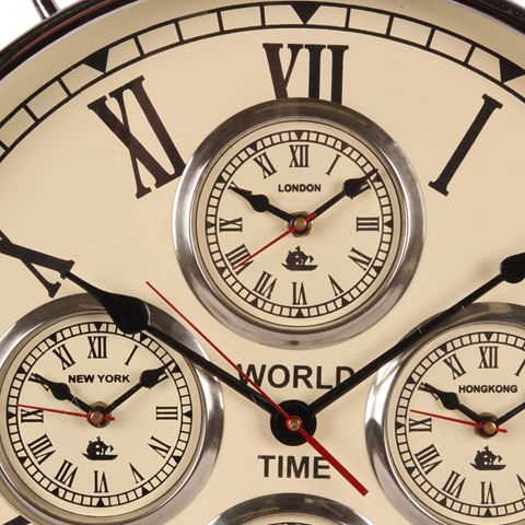 World Time Wall Clock 51 cm - Silver - Round - Steel/Aluminium