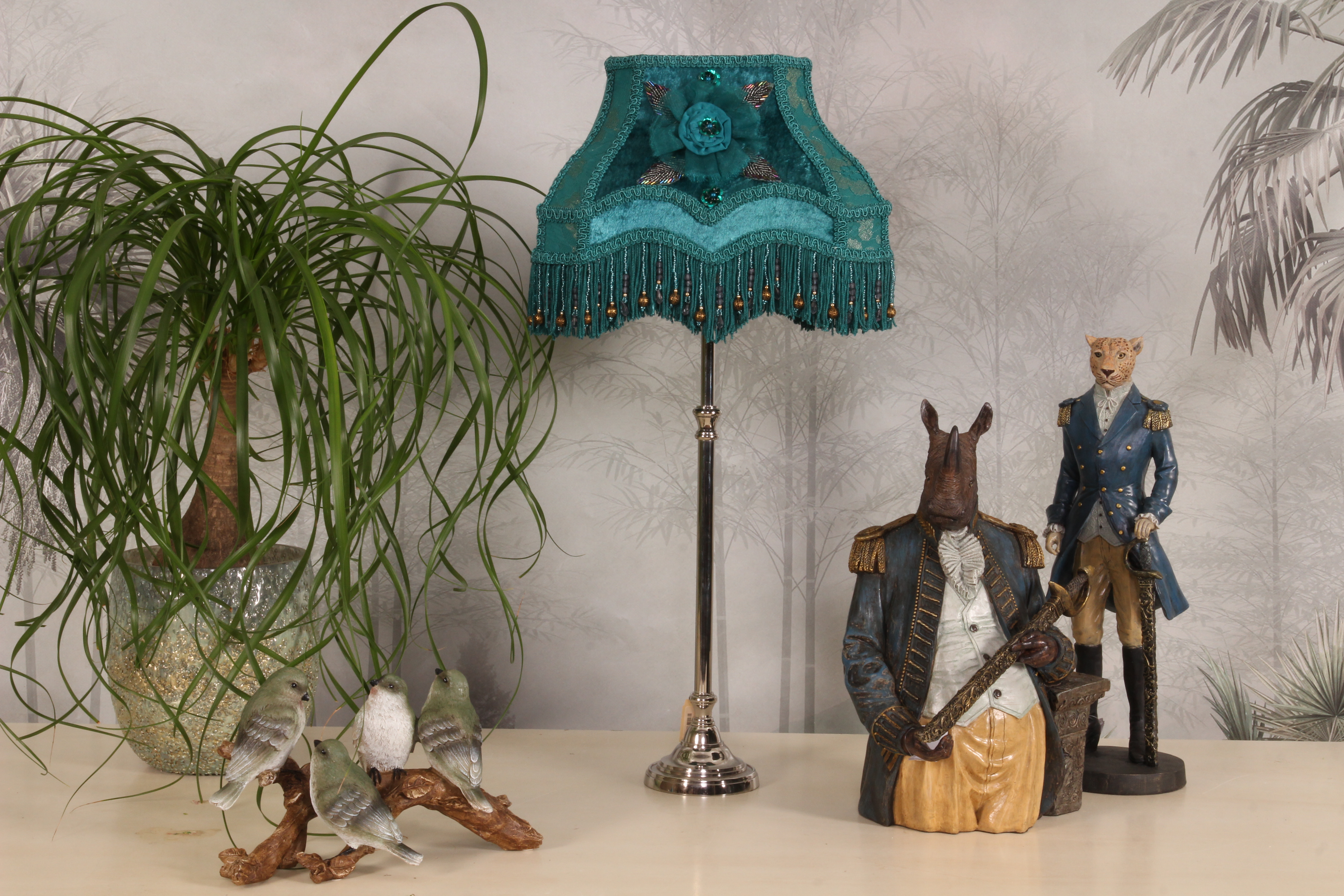 Lampenkap Victorian Rechthoek 22 cm - Petrol - Stof