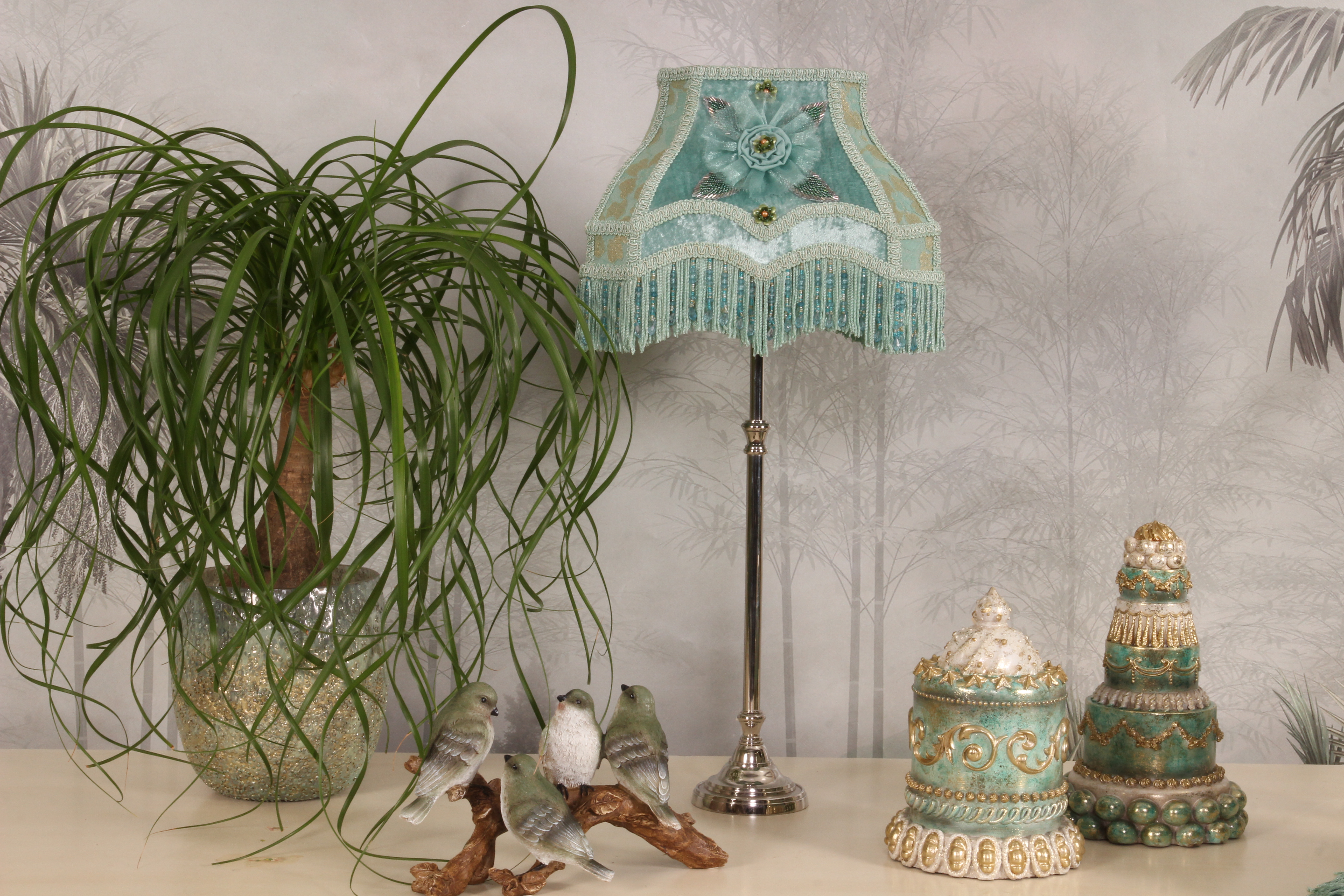 Lampenkap Victorian Rechthoek 22 cm - Turquoise - Stof