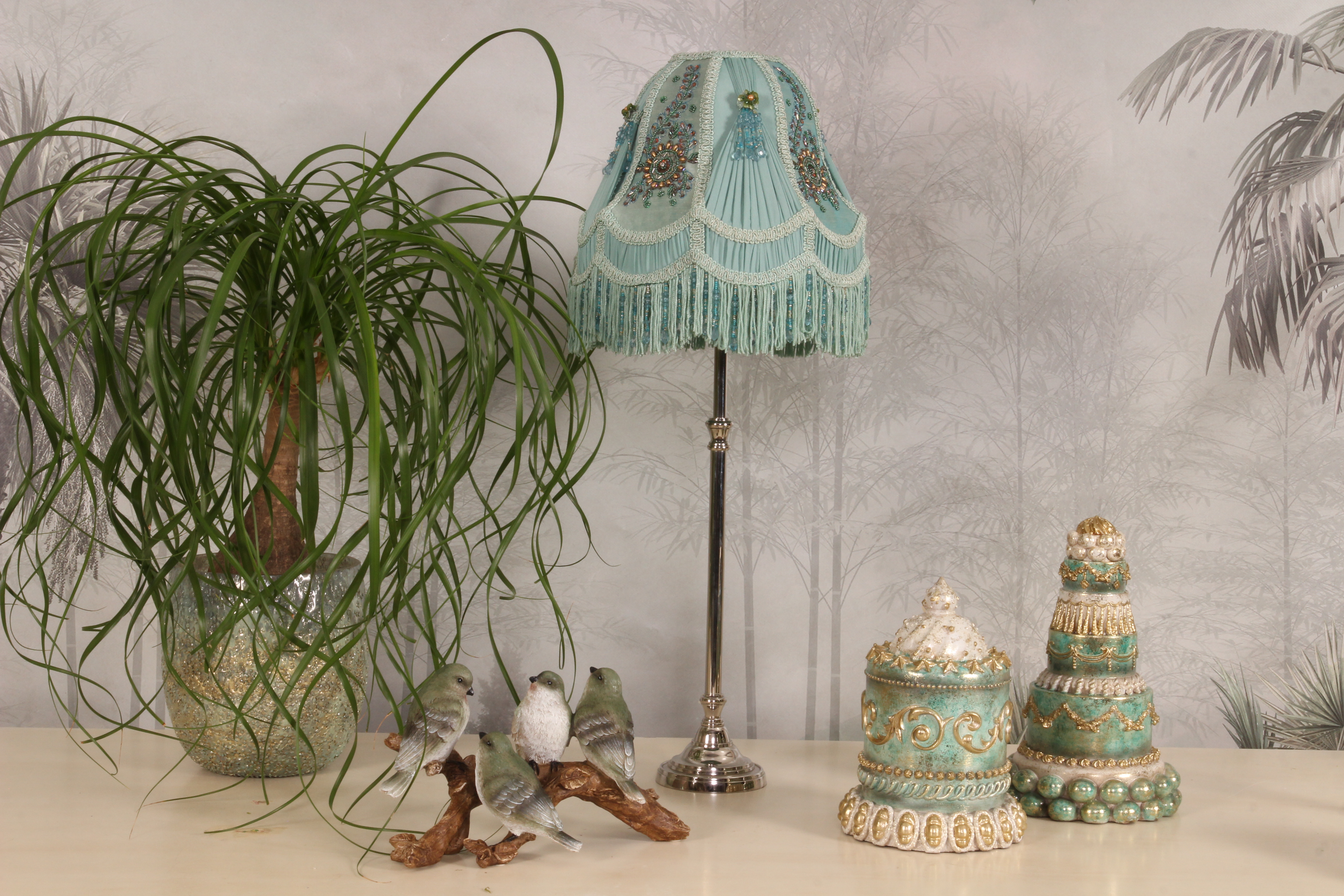 Lampenkap Victorian Dome 26 cm - Turquoise - Stof