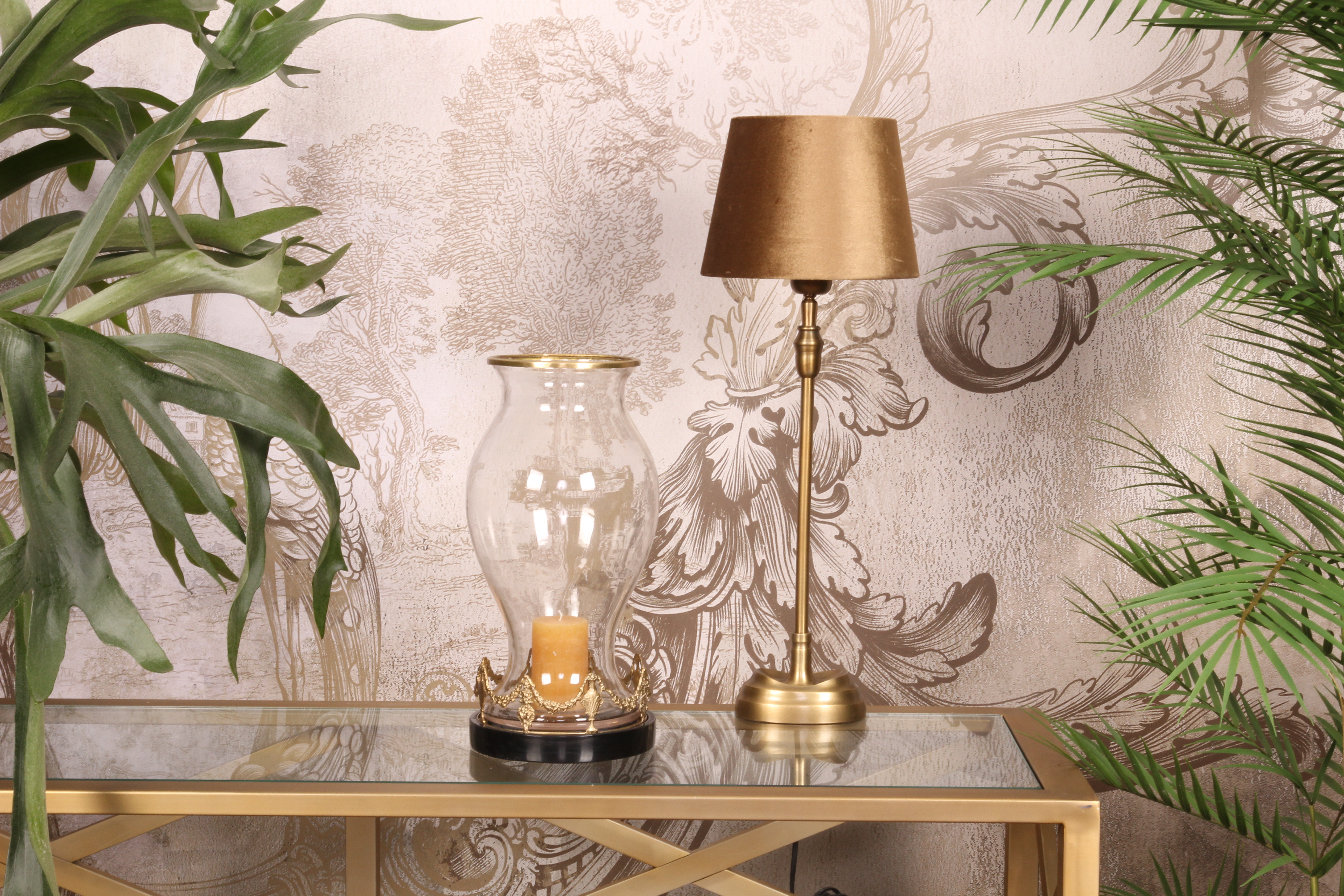 Windlicht 35 cm - Goud - Messing / Glas