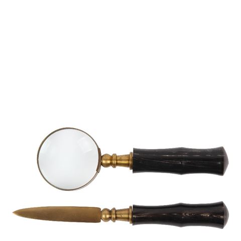Magnifying Glass / Letter Opener 17cm SET - Black - Brass
