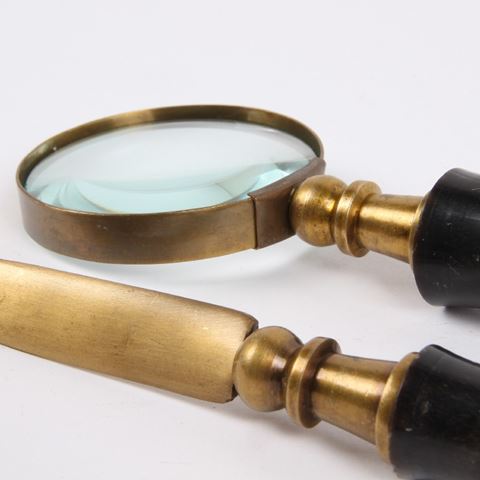 Magnifying Glass / Letter Opener 17cm SET - Black - Brass