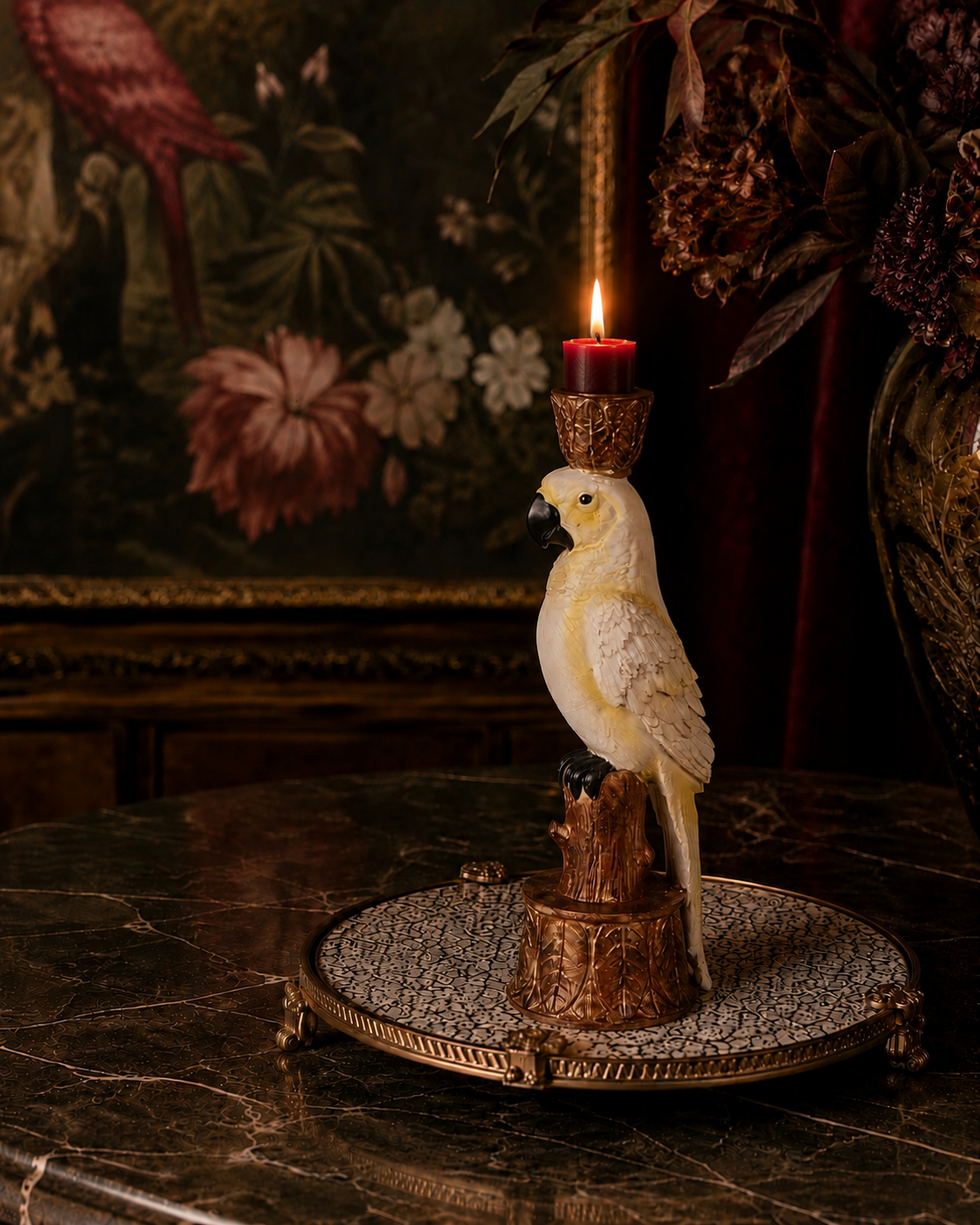 Kandelaar Papegaai 27 cm - Geel - Resin