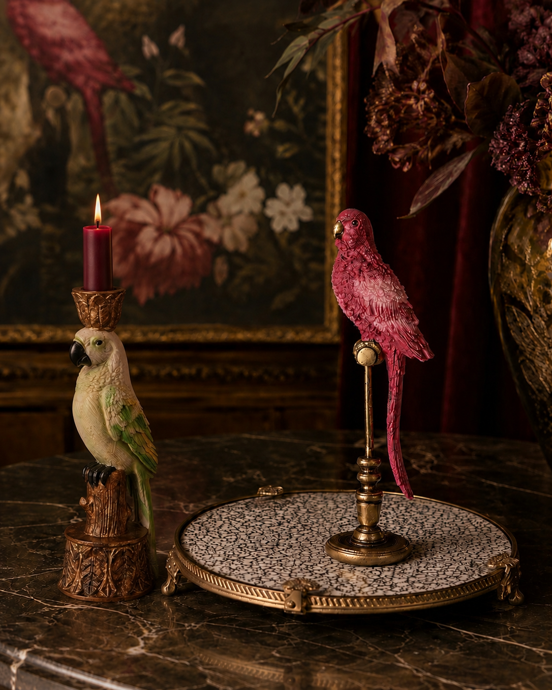 Parrot Candle Holder 27 cm - Green - Res