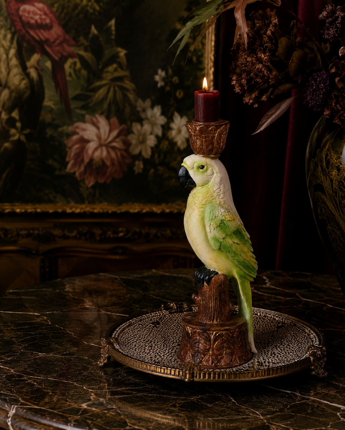 Kandelaar Papegaai 27 cm - Groen - Resin