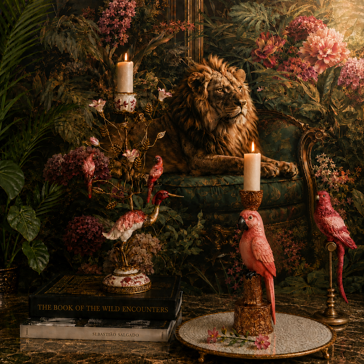 Parrot Candle Holder 27 cm - Red - Resin