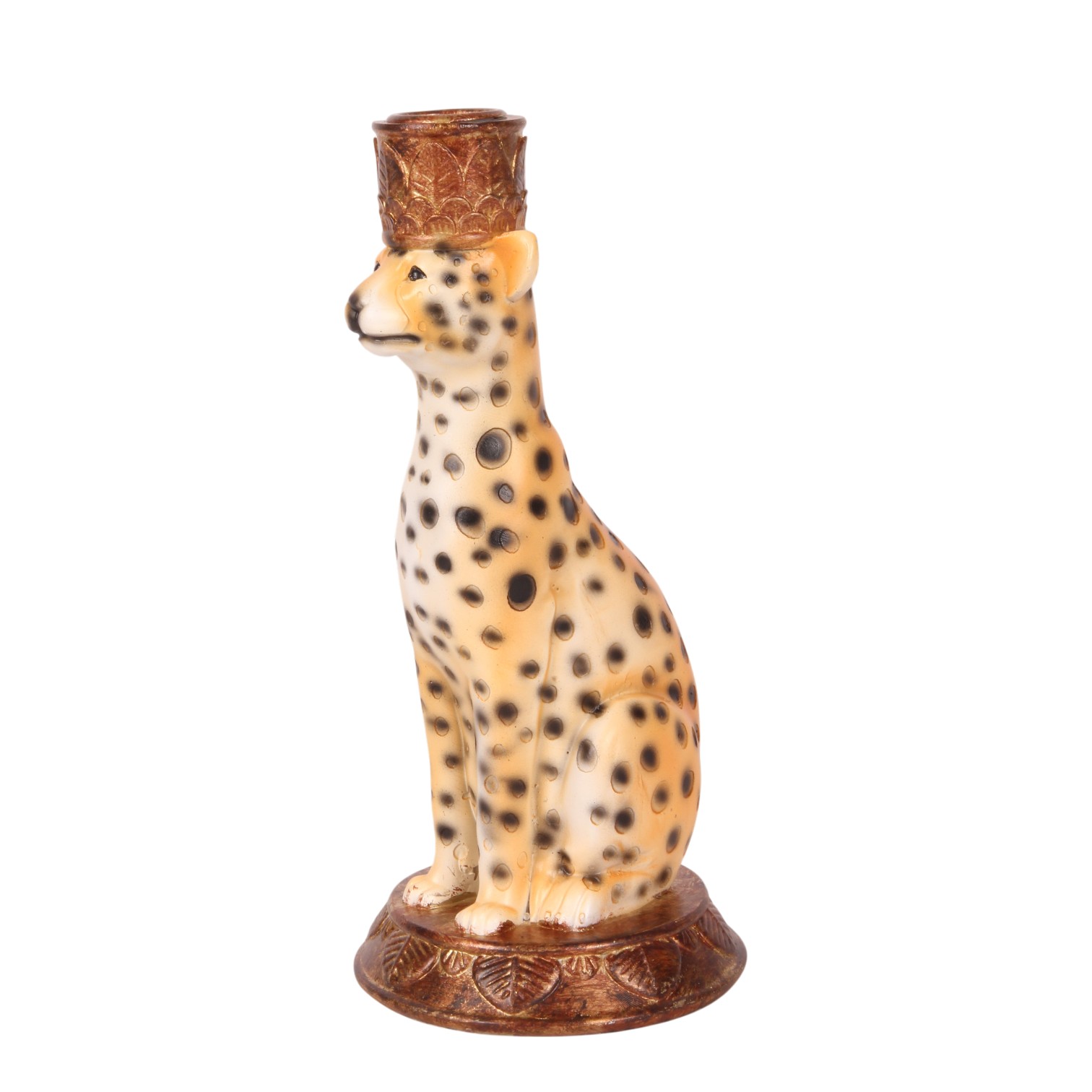 Kandelaar Luipaard 23 cm - Bruin - Resin